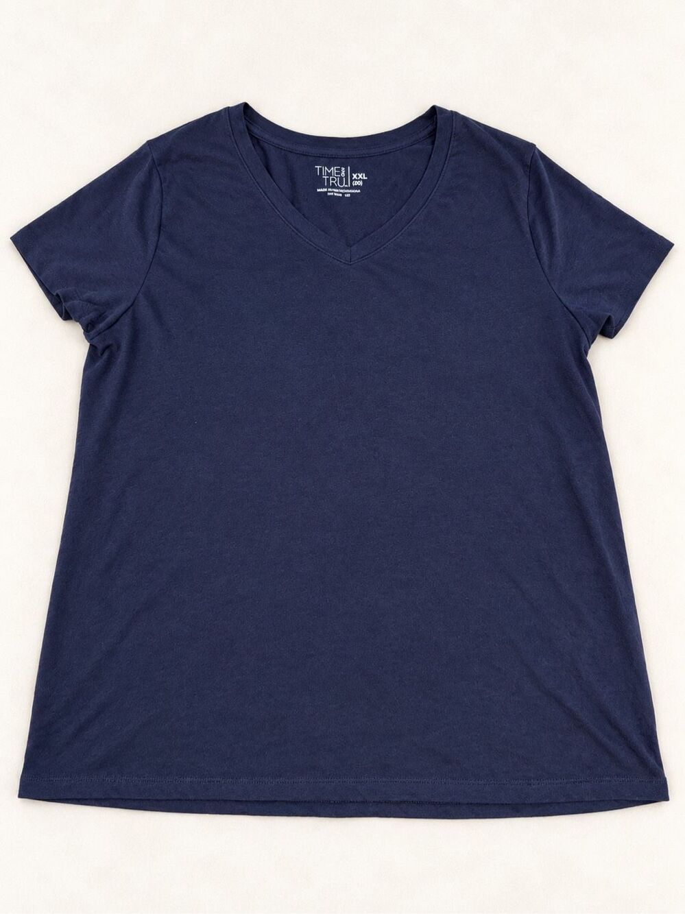 Time and Tru Women’s XXL 20 Navy Blue V-Neck Short Sleeve Basic T-Shirt